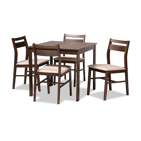 Baxton Studio Lovy Beige Upholstered Dark Walnut-Finished 5-Piece Wood Dining Set 155-9580